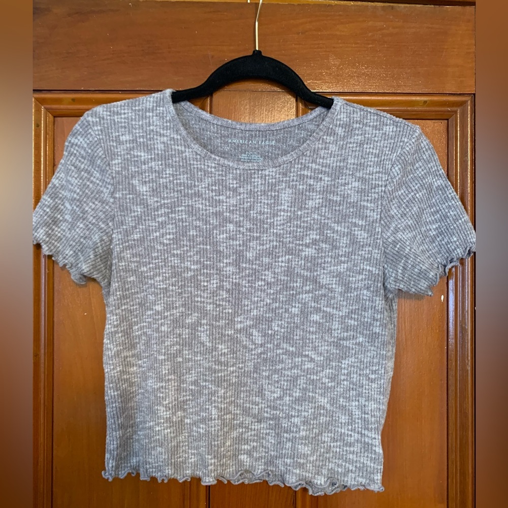 American Eagle Gray Ribbed Crew Neck Crop Top